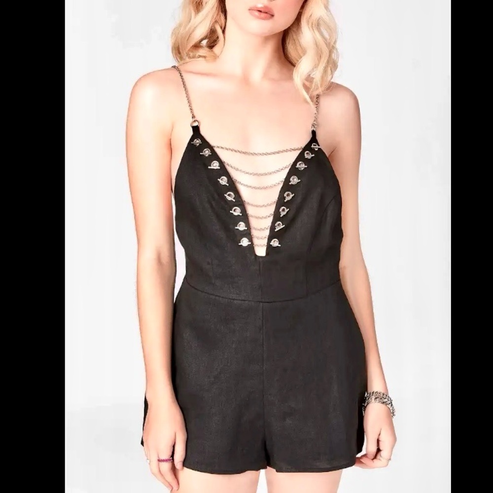 LF Store Millau Black Linen & Chains Romper S/M